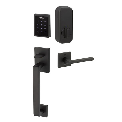 Emtek EMP0103XXXUS19 EMPowered™ Motorized Touchscreen Keypad Baden Entry Handleset with Your Choice of Handle Flat Black Finish