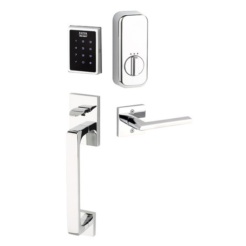 Emtek EMP0103XXXUS26 EMPowered™ Motorized Touchscreen Keypad Baden Entry Handleset with Your Choice of Handle Polished Chrome Finish