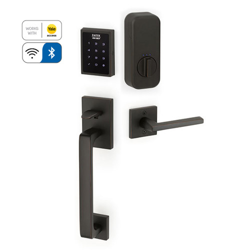 Emtek EMP1103XXXUS10B EMPowered™ Motorized Touchscreen Keypad Baden Entry Handleset with Your Choice of Handle Connected by August Oil Rubbed Bronze Finish