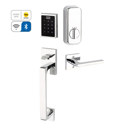 Emtek EMP1103XXXUS14 EMPowered™ Motorized Touchscreen Keypad Baden Entry Handleset with Your Choice of Handle Connected by August Polished Nickel Finish