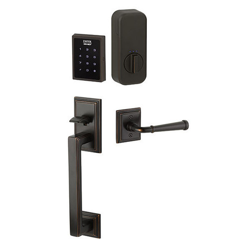 Emtek EMP0106XXXUS19 EMPowered™ Motorized Touchscreen Keypad Hamden Entry Handleset with Your Choice of Handle Flat Black Finish