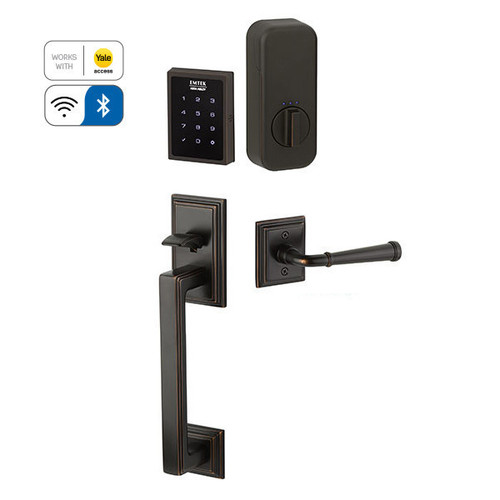 Emtek EMP1106XXXUS19 EMPowered™ Motorized Touchscreen Keypad Hamden Entry Handleset with Your Choice of Handle Connected by August Flat Black Finish