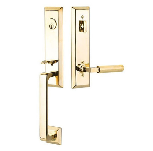 Emtek 4707US4 Satin Brass Transitional Heritage Monolithic Brass Tubular Style Dummy Entryset with Your Choice of Handle