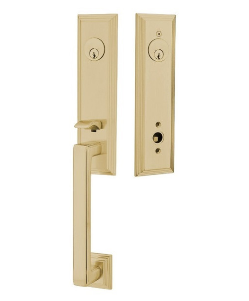 Emtek 4221US4 Satin Brass Wilshire Brass Tubular Style Double Cylinder Entryset with Your Choice of Handle