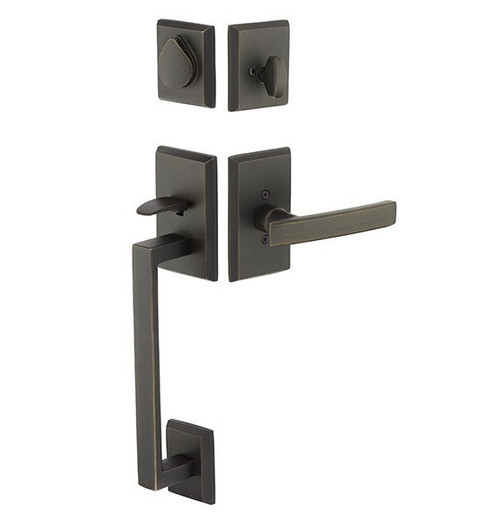 Emtek 452421TWB Tumbled White Bronze Sandcast Bronze Rustic Modern Rectangular Sectional Tubular Style Double Cylinder Entryset with Your Choice of Handle