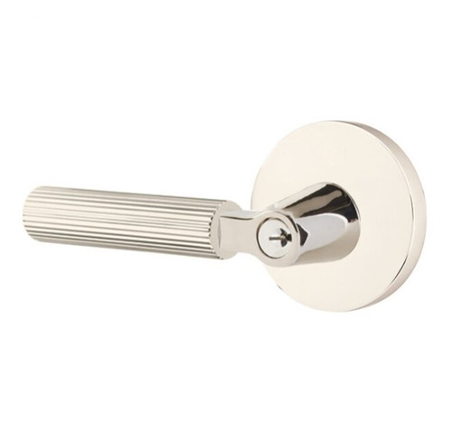 Emtek XXXXUS14-KLSUS14-SKUS14-XX Polished Nickel Straight Knurled Keyed Entry Lever with Your Choice of Rosette