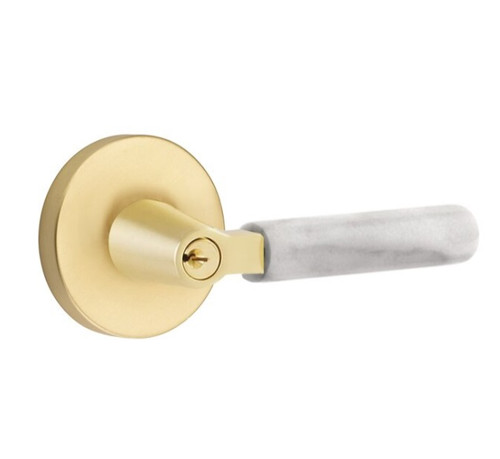 Emtek XXXXUS4-KLSUS4-MRWHUS4-XX Satin Brass White Marble Keyed Entry Lever with Your Choice of Rosette