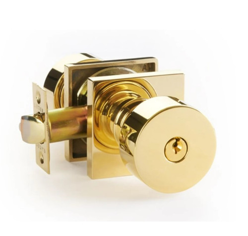 Emtek ROU-US3NL-ENTR Unlacquered Brass Round Keyed Entry Knob with Your Choice of Rosette