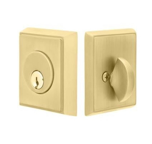 Emtek 8468US4 Satin Brass Rectangular Style Single Cylinder Deadbolt