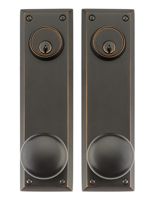 Emtek 8981US3NL Unlacquered Brass Quincy Style 5-1/2" C-to-C Passage/Double Keyed Sideplate Lockset