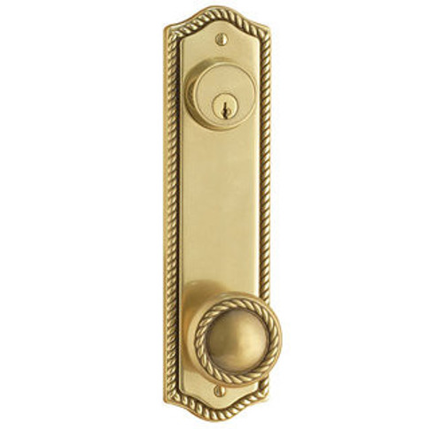 Emtek 7990US3NL Unlacquered Brass Rope Style 5-1/2" C-to-C Passage/Single Keyed Sideplate Lockset
