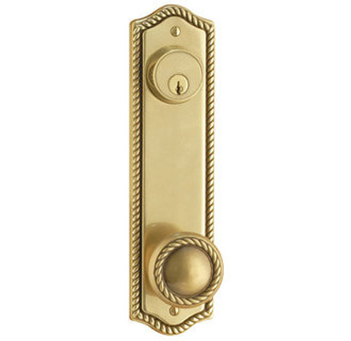 Emtek 7991US3NL Unlacquered Brass Rope Style 5-1/2" C-to-C Passage/Double Keyed Sideplate Lockset