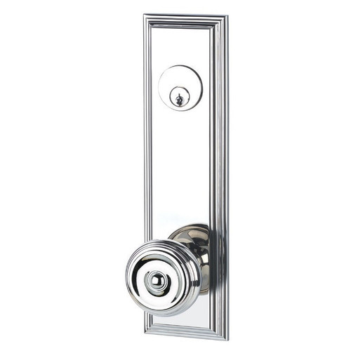 Emtek 8821US3NL Unlacquered Brass Wilshire Style 5-1/2" C-to-C Passage/Single Keyed Sideplate Lockset