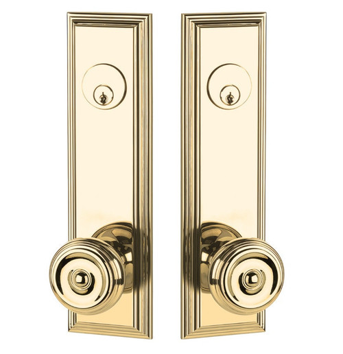 Emtek 8822US4 Satin Brass Wilshire Style 5-1/2" C-to-C Passage/Double Keyed Sideplate Lockset