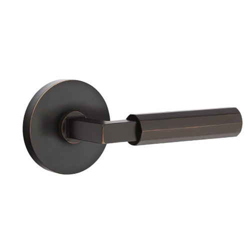 Emtek XXXX-LSFA-US10B-PRIV Oil Rubbed Bronze L-Square Faceted Privacy Lever with Your Choice of Rosette