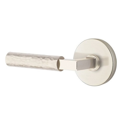 Emtek XXXX-LSHA-US15-PASS Satin Nickel L-Square Hammered Passage Lever with Your Choice of Rosette