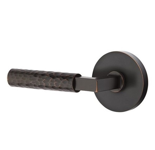 Emtek XXXX-LSHA-US10B-PRIV Oil Rubbed Bronze L-Square Hammered Privacy Lever with Your Choice of Rosette