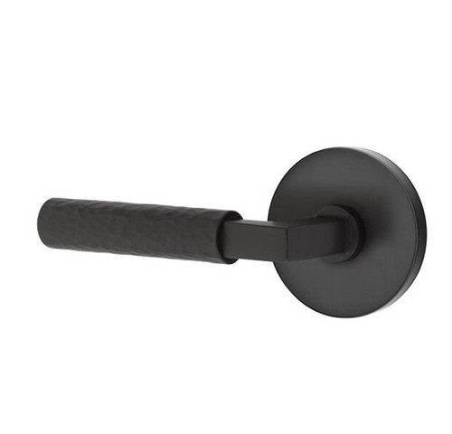 Emtek XXXX-LSHA-US19-PRIV Flat Black L-Square Hammered Privacy Lever with Your Choice of Rosette