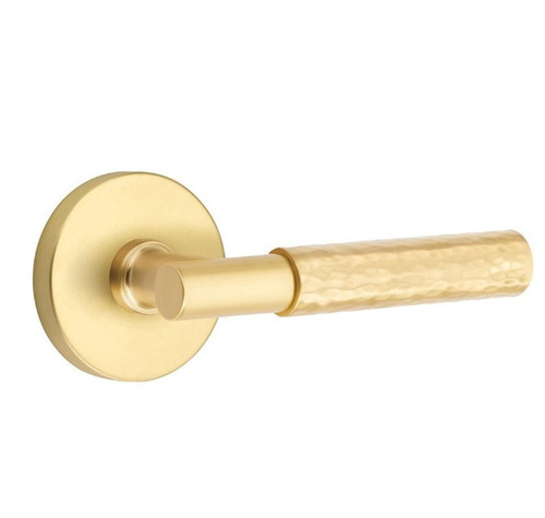 Emtek XXXX-TAHA-US4-PRIV Satin Brass T-Bar Hammered Privacy Lever with Your Choice of Rosette