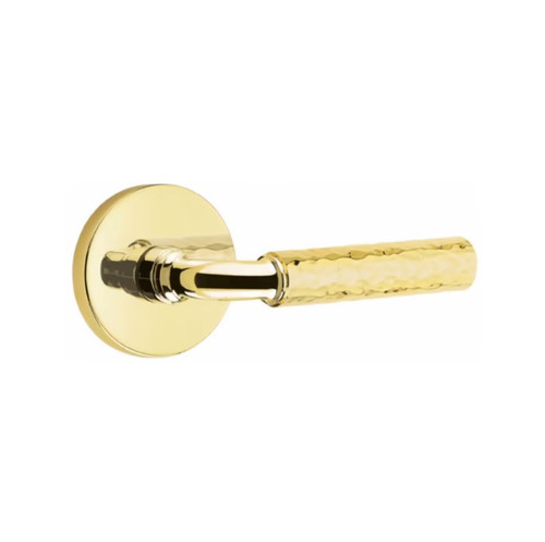 Emtek XXXX-RAHA-US3NL-PRIV Unlacquered Brass R-Bar Hammered Privacy Lever with Your Choice of Rosette