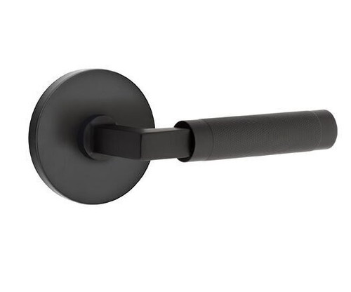 Emtek XXXX-LSKN-US19-PASS Flat Black L-Square Knurled Passage Lever with Your Choice of Rosette