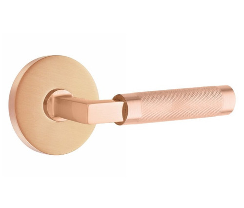 Emtek XXXX-LSKN-SRG-PASS Satin Rose Gold L-Square Knurled Passage Lever with Your Choice of Rosette