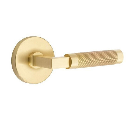 Emtek XXXX-LSKN-US4-PRIV Satin Brass L-Square Knurled Privacy Lever with Your Choice of Rosette