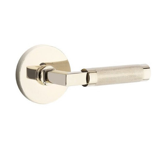 Emtek XXXX-LSKN-US14-PRIV Polished Nickel L-Square Knurled Privacy Lever with Your Choice of Rosette
