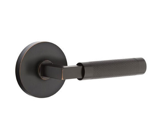 Emtek XXXX-LSKN-US10B-PHD Oil Rubbed Bronze L-Square Knurled Pair Half Dummy Lever with Your Choice of Rosette