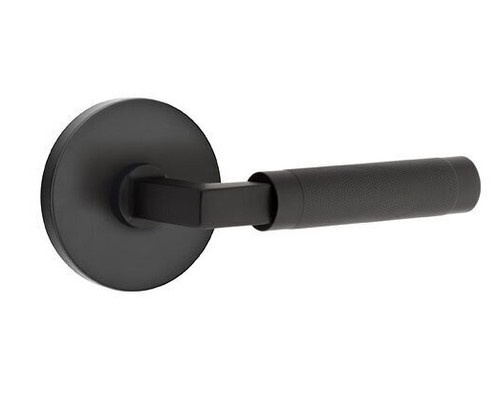 Emtek XXXX-LSKN-US19-PHD Flat Black L-Square Knurled Pair Half Dummy Lever with Your Choice of Rosette
