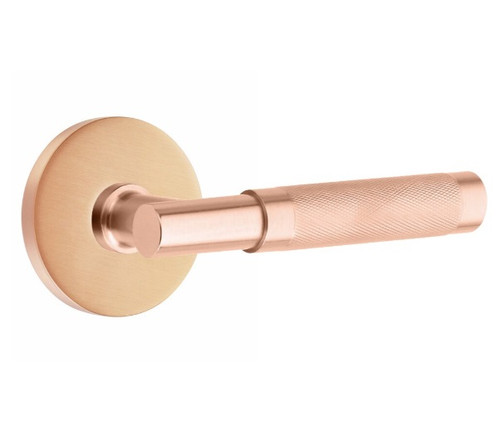 Emtek XXXX-TAKN-SRG-PHD Satin Rose Gold T-Bar Knurled Pair Half Dummy Lever with Your Choice of Rosette