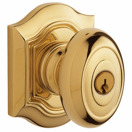 Baldwin 5237003FD Lifetime Polished Brass Exterior Full Dummy Bethpage Knob with R027 Rose