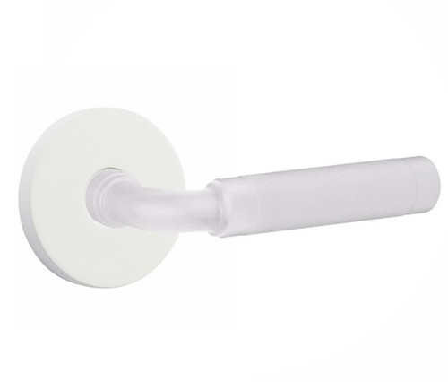 Emtek XXXX-RAKN-MW-PRIV Matte White R-Bar Knurled Privacy Lever with Your Choice of Rosette