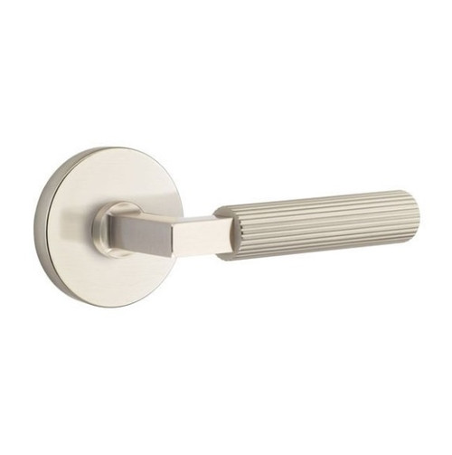 Emtek XXXX-LSSK-US15-PASS Satin Nickel L-Square Straight Knurled Passage Lever with Your Choice of Rosette