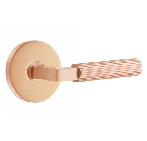 Emtek XXXX-LSSK-SRG-PRIV Satin Rose Gold L-Square Straight Knurled Privacy Lever with Your Choice of Rosette