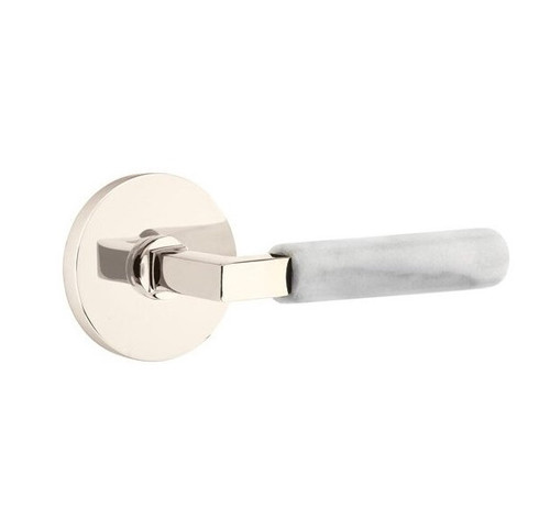 Emtek XXXX-LSMRWH-US14-PRIV Polished Nickel L-Square White Marble Privacy Lever with Your Choice of Rosette