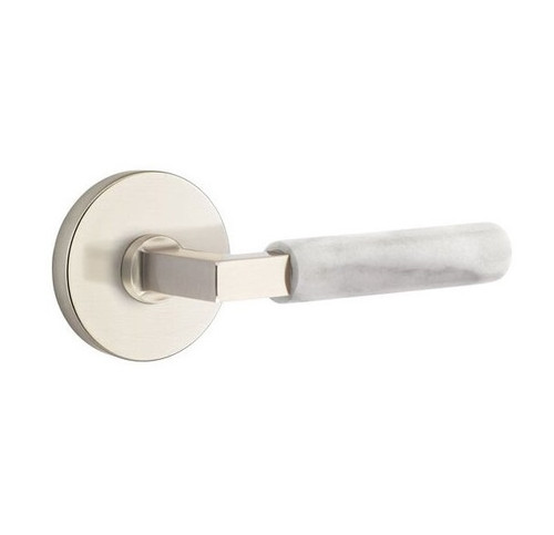 Emtek XXXX-LSMRWH-US15-PHD Satin Nickel L-Square White Marble Pair Half Dummy Lever with Your Choice of Rosette