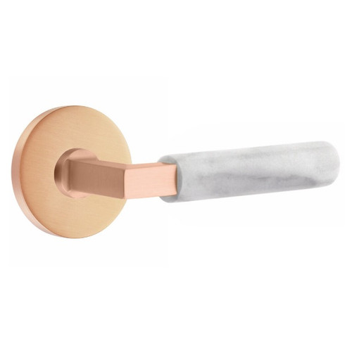 Emtek XXXX-LSMRWH-SRG-PHD Satin Rose Gold L-Square White Marble Pair Half Dummy Lever with Your Choice of Rosette
