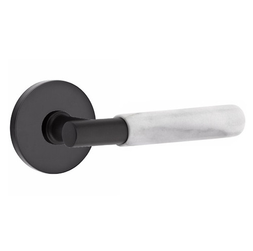 Emtek XXXX-TAMRWH-US19-PASS Flat Black T-Bar White Marble Passage Lever with Your Choice of Rosette