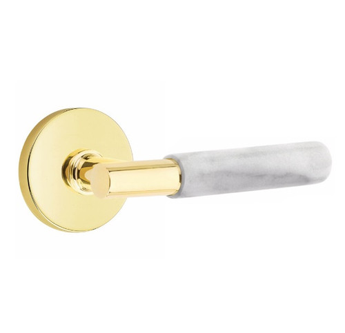 Emtek XXXX-TAMRWH-US3NL-PASS Unlacquered Brass T-Bar White Marble Passage Lever with Your Choice of Rosette