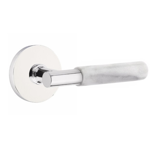 Emtek XXXX-TAMRWH-US26-PRIV Polished Chrome T-Bar White Marble Privacy Lever with Your Choice of Rosette