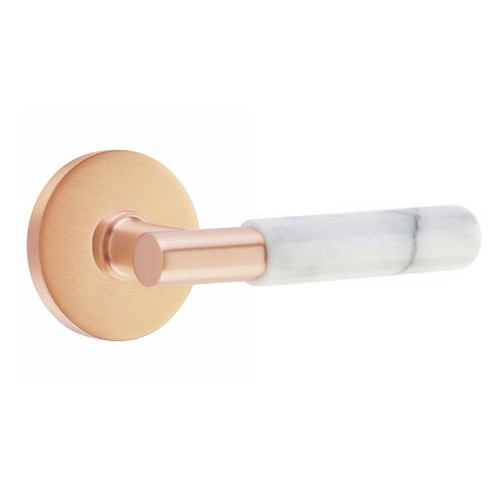 Emtek XXXX-TAMRWH-SRG-PRIV Satin Rose Gold T-Bar White Marble Privacy Lever with Your Choice of Rosette