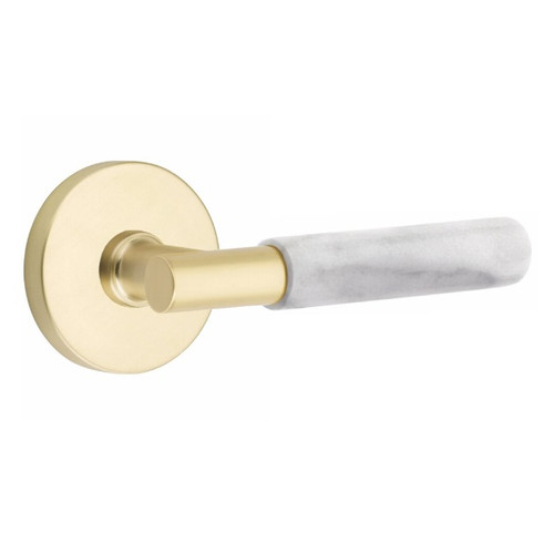 Emtek XXXX-TAMRWH-US4-PHD Satin Brass T-Bar White Marble Pair Half Dummy Lever with Your Choice of Rosette