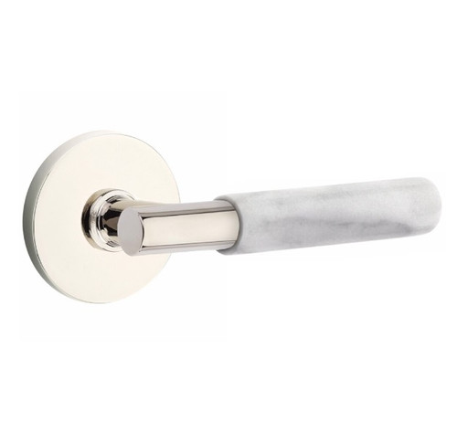 Emtek XXXX-TAMRWH-US14-PHD Polished Nickel T-Bar White Marble Pair Half Dummy Lever with Your Choice of Rosette