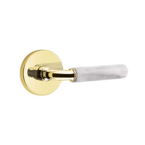 Emtek XXXX-RAMRWH-US3NL-PASS Unlacquered Brass R-Bar White Marble Passage Lever with Your Choice of Rosette