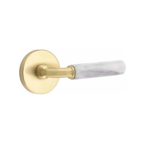 Emtek XXXX-RAMRWH-US4-PRIV Satin Brass R-Bar White Marble Privacy Lever with Your Choice of Rosette