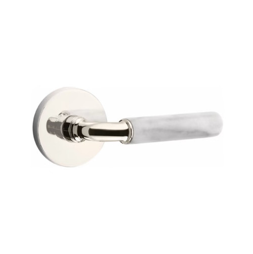 Emtek XXXX-RAMRWH-US14-PRIV Polished Nickel R-Bar White Marble Privacy Lever with Your Choice of Rosette