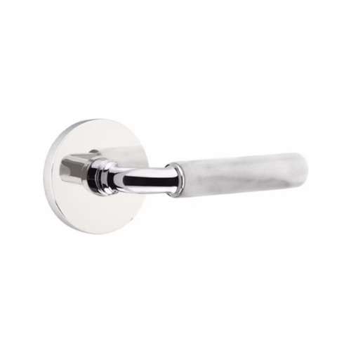 Emtek XXXX-RAMRWH-US26-PRIV Polished Chrome R-Bar White Marble Privacy Lever with Your Choice of Rosette
