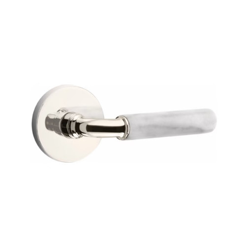 Emtek XXXX-RAMRWH-US14-PHD Polished Nickel R-Bar White Marble Pair Half Dummy Lever with Your Choice of Rosette