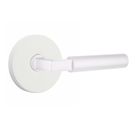 Emtek XXXX-LSSM-MW-PRIV Matte White L-Square Smooth Privacy Lever with Your Choice of Rosette